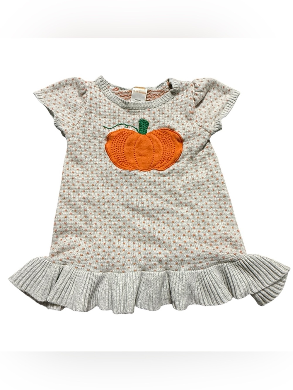 Gymboree Baby Girl Pumpkin Sweater Dress 12-18M Gray Orange Fall Halloween